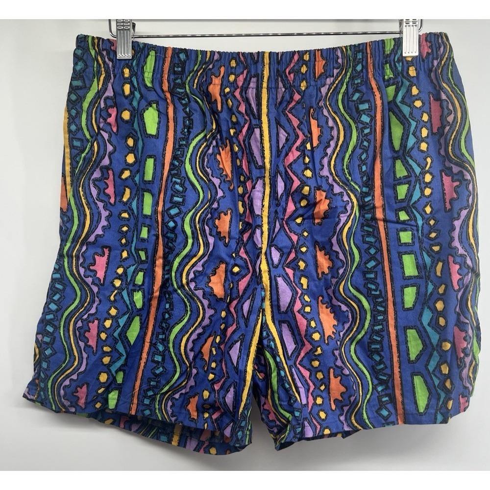 Vtg Campus Shorts Geometric Abstract Neons Mens Large 34 5.5" Inseam Cotton